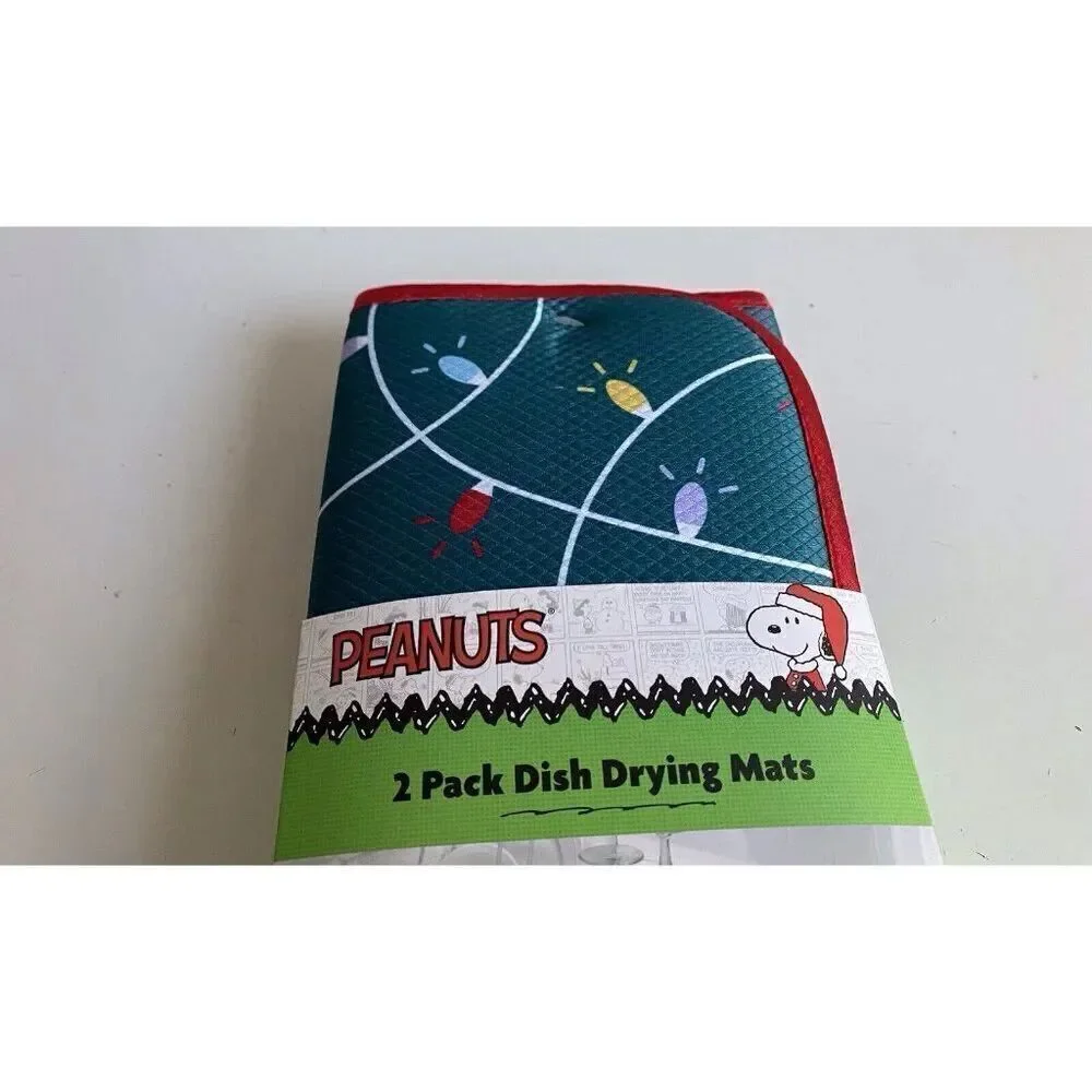 2 Pack Peanuts Snoopy Holidays Dish Drying Mat Dog‎ House Christmas Lights NEW